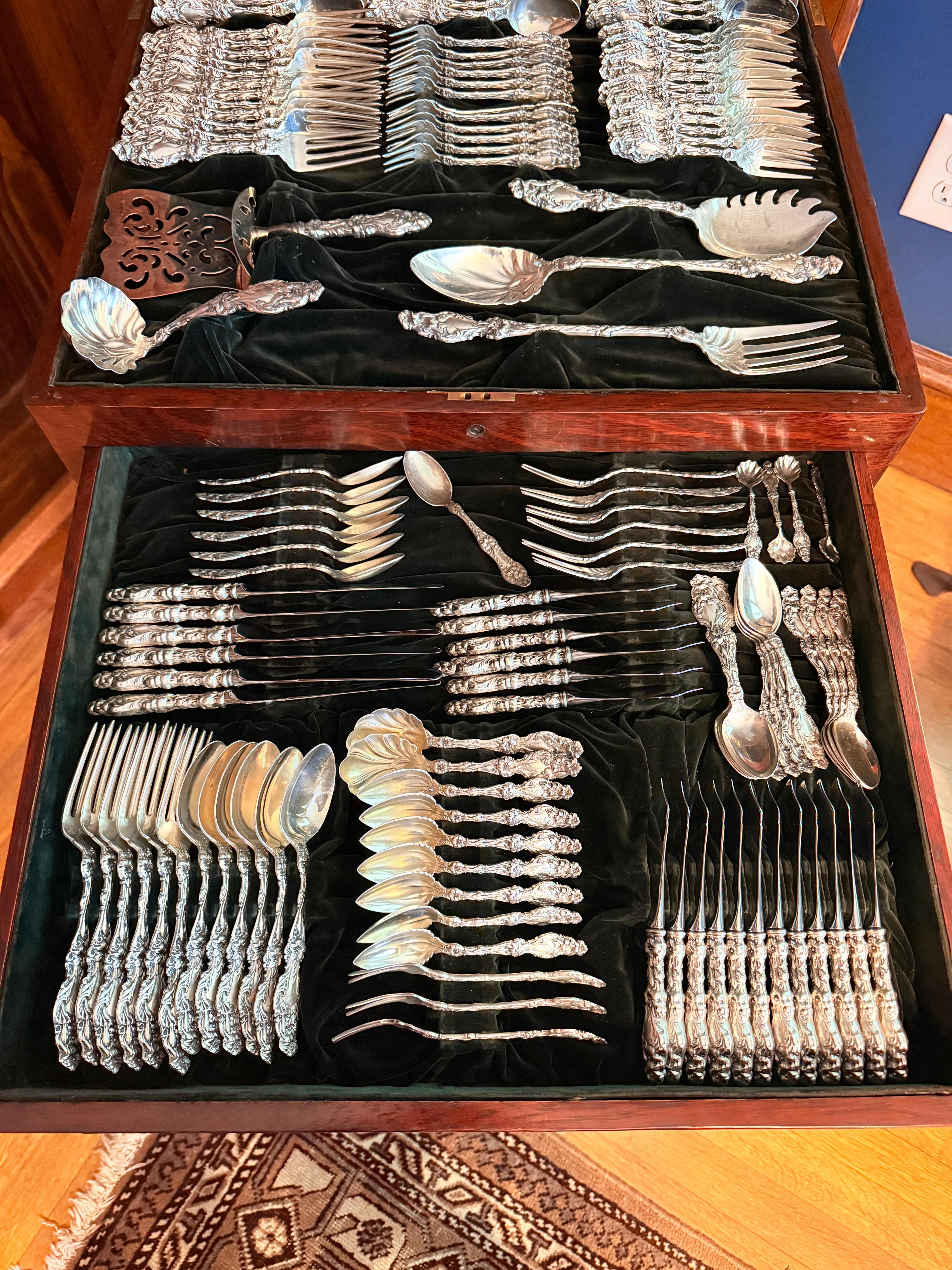 159 Pc, “Lily” Pattern Sterling Silver Flatware Service 5 Pc Setting for 18 For Sale 3