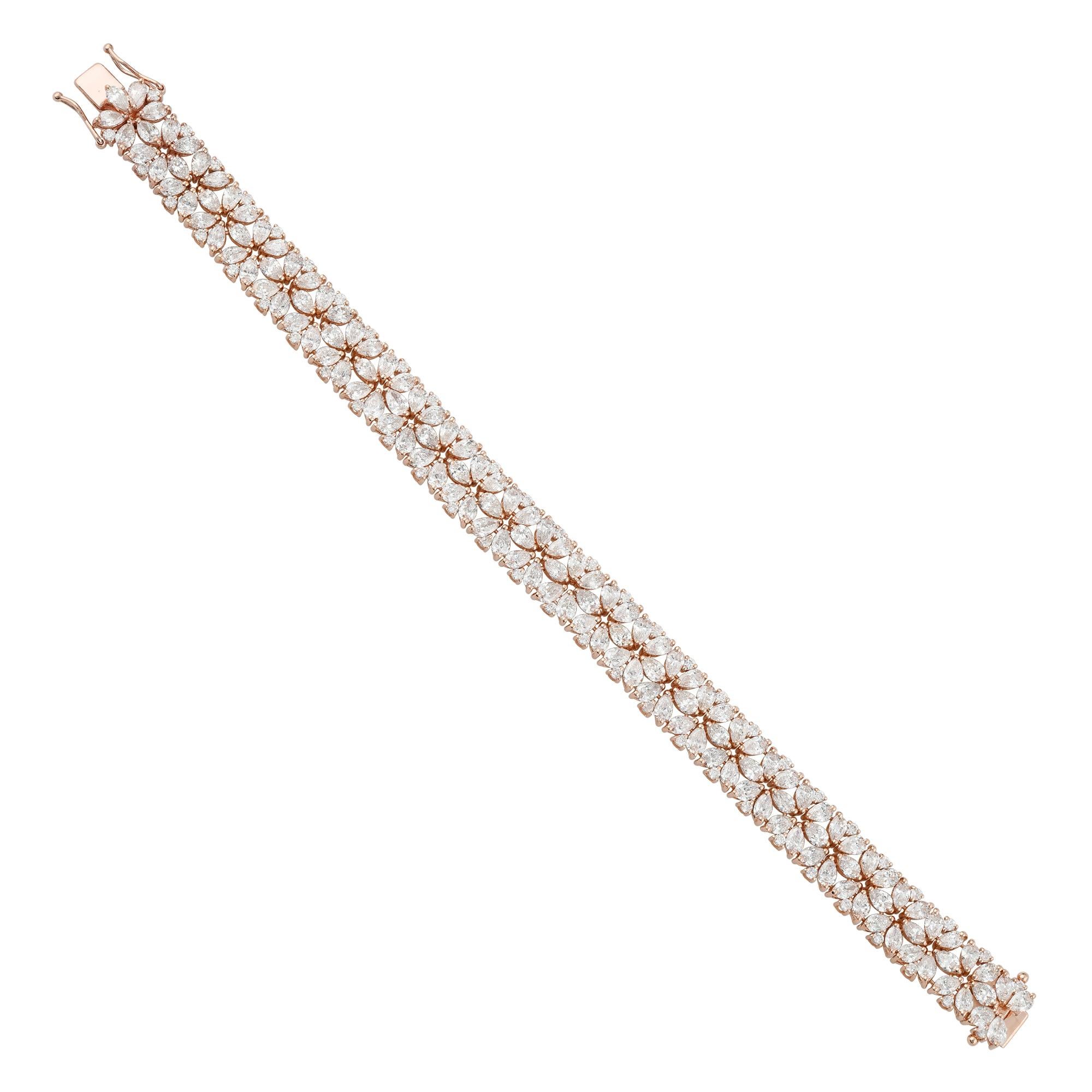 15.90 Carat Pear & Round Diamond Bracelet 18 Karat Rose Gold Handmade Jewelry In New Condition For Sale In Diera, Dubai