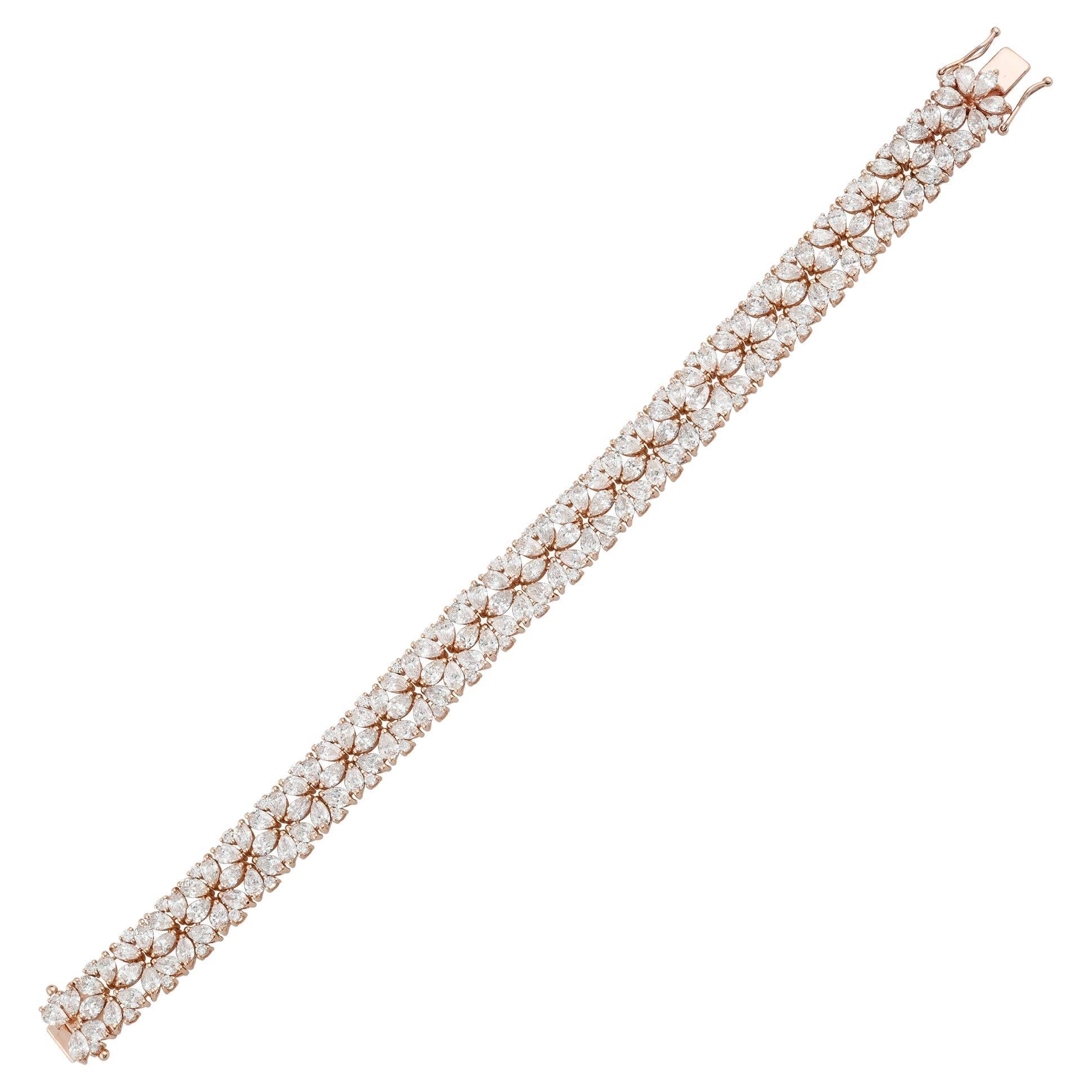 Bracelet artisanal en or rose 18 carats avec diamants taille poire et rond de 15,90 carats