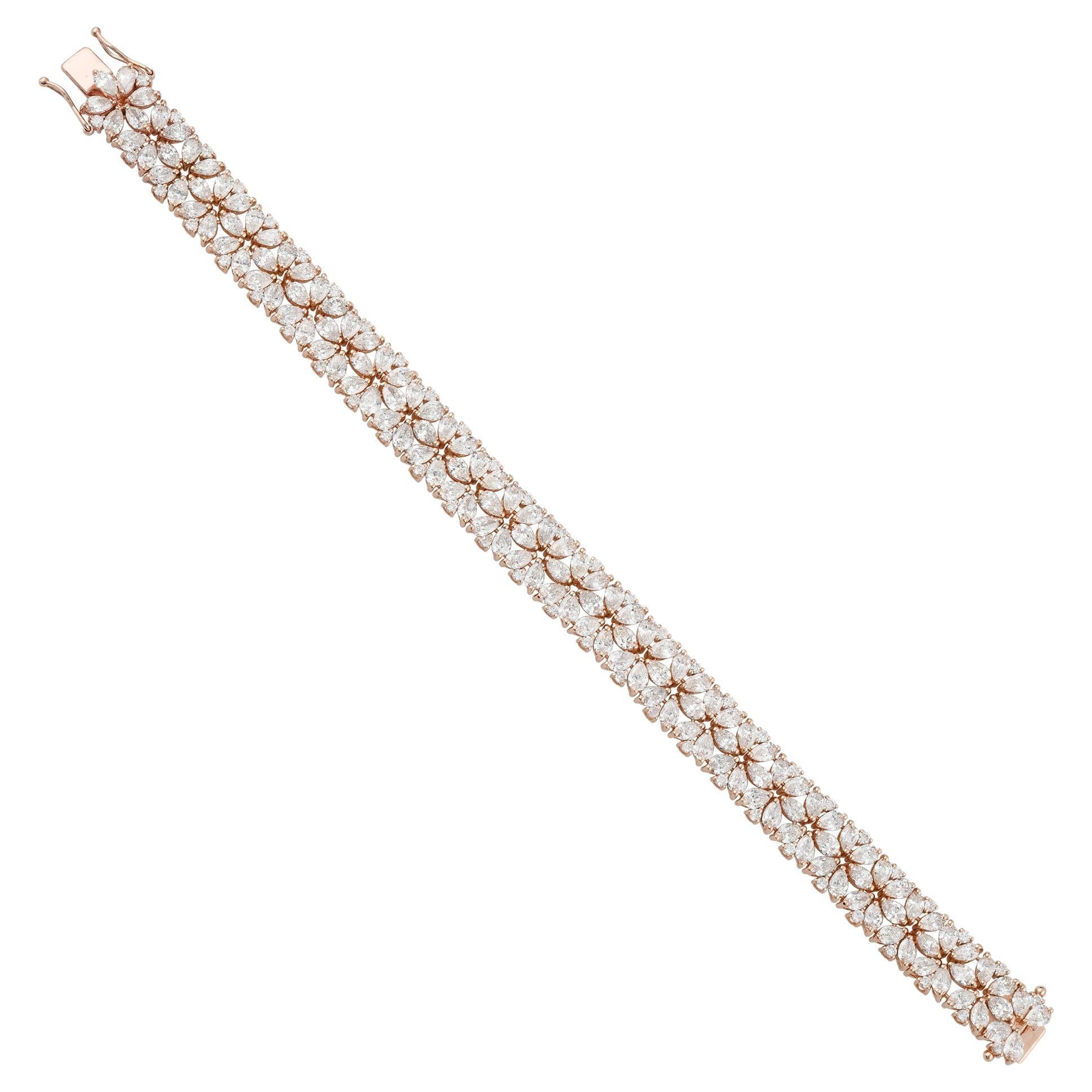 Pulsera de diamantes redondos y pera de 15,90 quilates Joyería de oro rosa de 18 quilates hecha a mano
