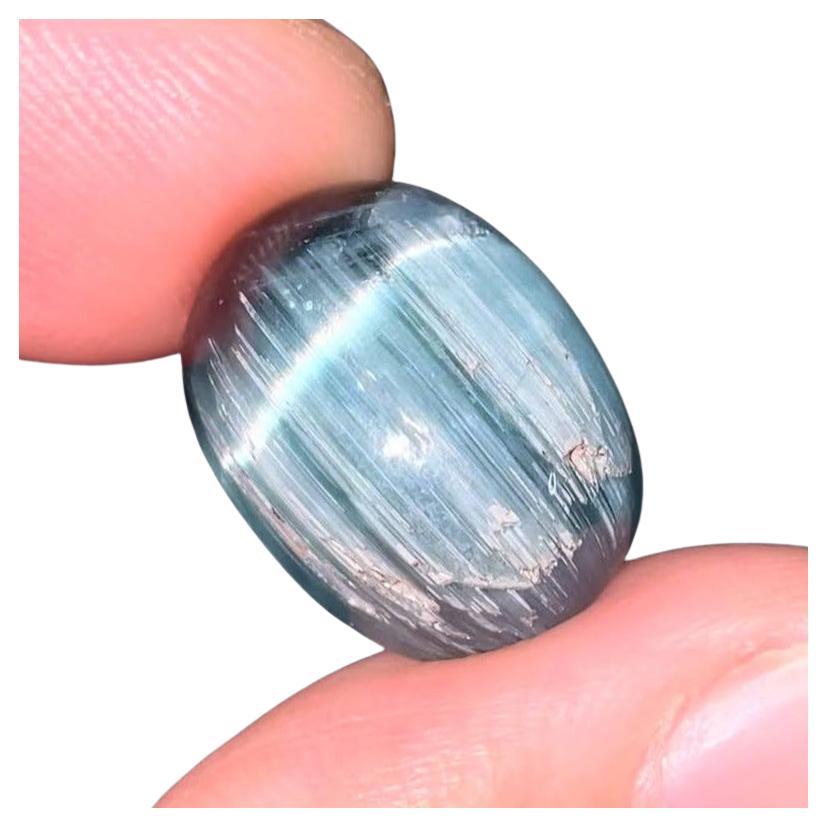 15.90 Carats Blue Cat’s Eye Tourmaline Stone Oval Cut Natural Afghan Gemstone For Sale