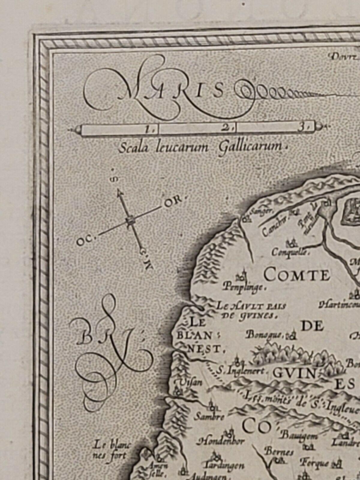 Néerlandais 1590 Ortelius Carte de Calais et du Vermandois, France et environs Ric.a014 en vente