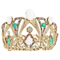 15.90tcw Opal Emerald & Diamond Bracelet 14K Gold Bangle Queen Emerald Jewelry