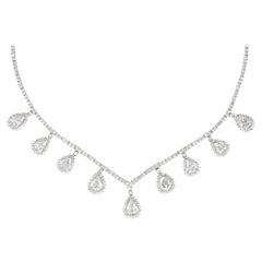 15.91 Carat Old Pear Cut Diamond Dangling Necklace 18 Karat White Gold