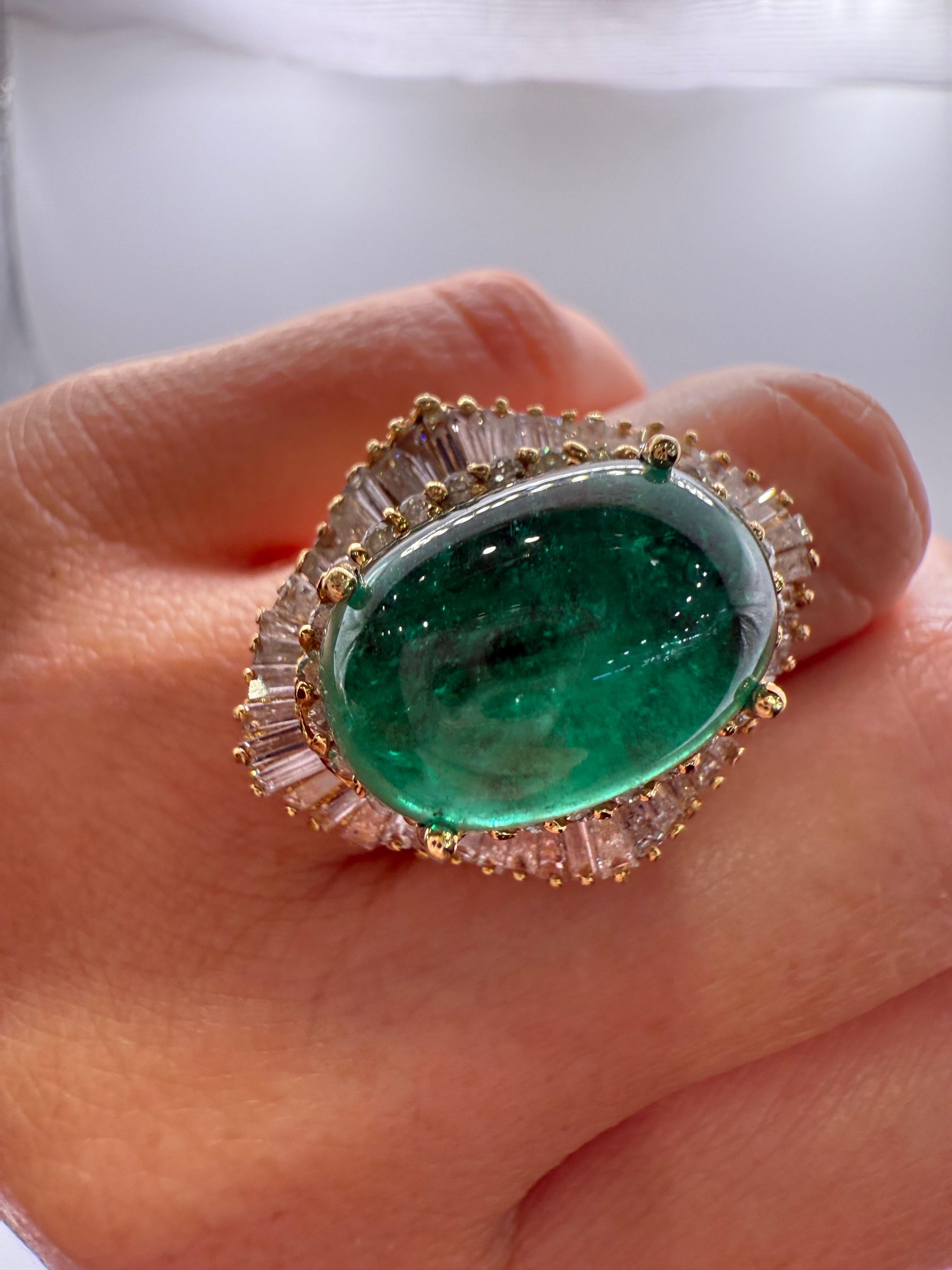 15,91ct GIA kolumbianischen Cabochon Smaragd Diamant Ring 18KT Gold 16gr im Angebot 2