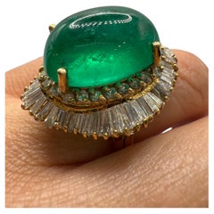 15.91ct GIA Colombienne émeraude cabochon diamant bague or 18KT 16gr