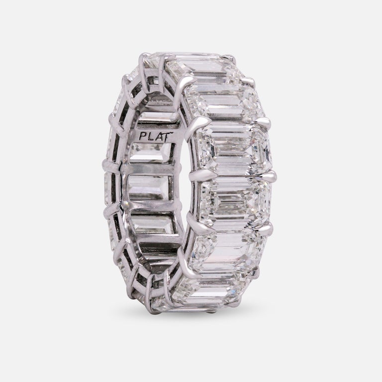 Contemporary 15.92 Carat Emerald Cut Diamonds All GIA Certified Platinum Eternity Band For Sale