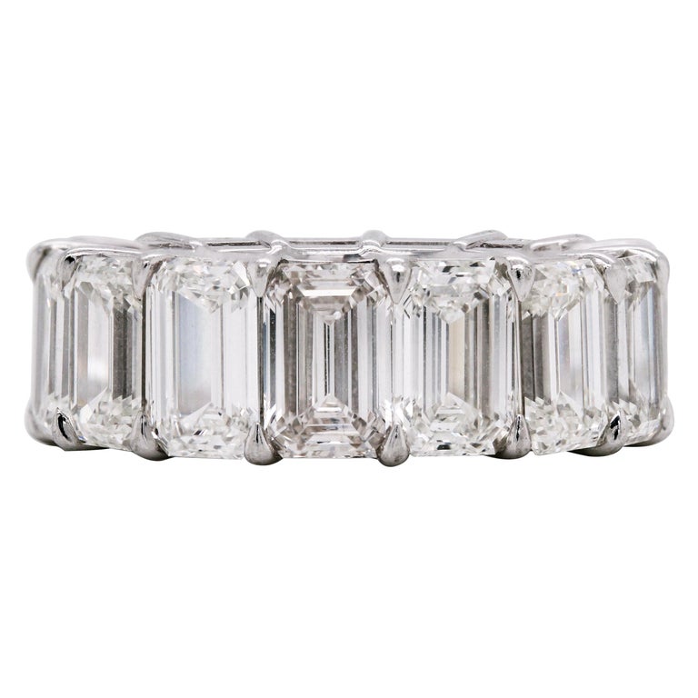15.92 Carat Emerald Cut Diamonds All GIA Certified Platinum Eternity Band For Sale