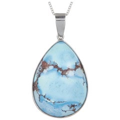 15.92 Carat Pear Shaped Turquoise Pendant in 14 Karat White Gold