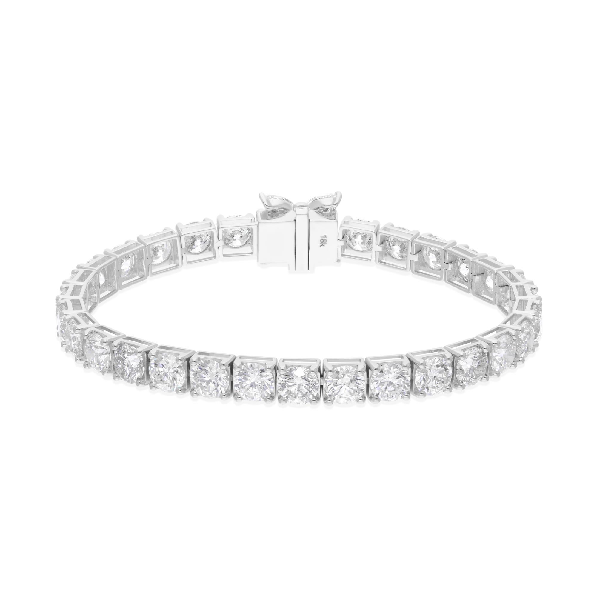 Pear Cut 15.93 Carat SI/H Round Brilliant Cut Diamond Tennis Bracelet 18 Karat White Gold For Sale