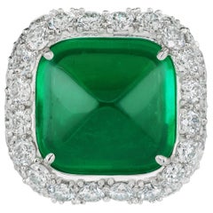 15.93 Carat Sugarloaf Intense Green Colombian Emerald 18 Karat Ring