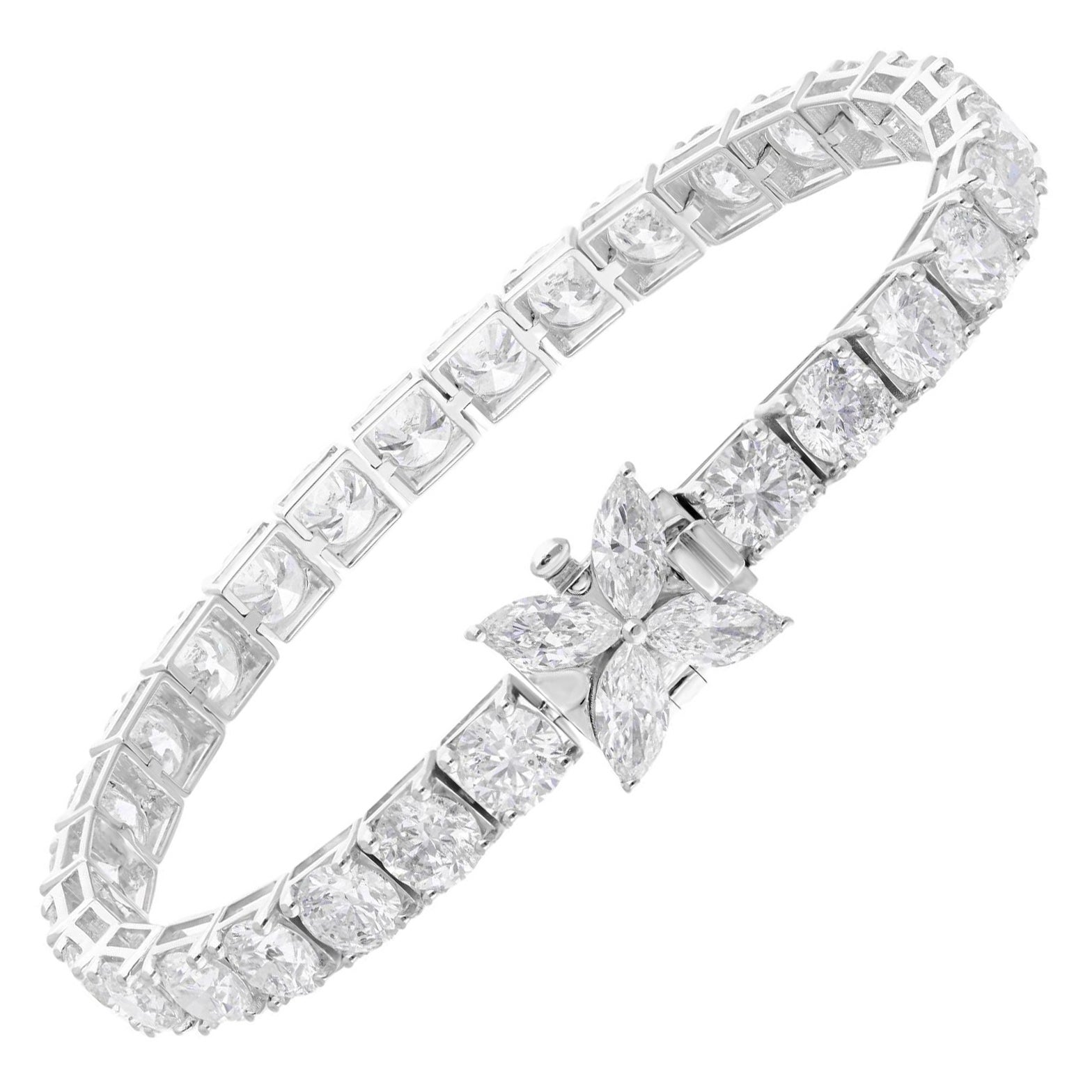 15.93Ct Round Brilliant Cut Certified Diamond Tennis Bracelet 14k White Gold