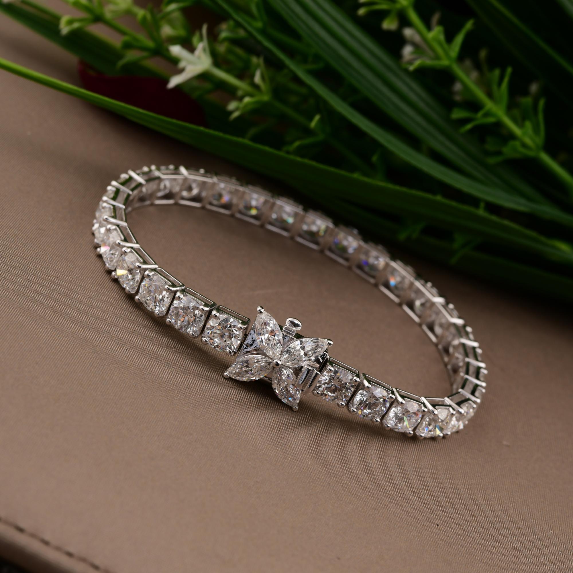 Taille mixte 15.93Ct Round Brilliant Cut Certified Diamond Tennis Bracelet en or blanc 18k en vente