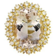 15.94 Carat Exquisite Natural Peach Morganite and Diamond 14 Karat Solid Gold