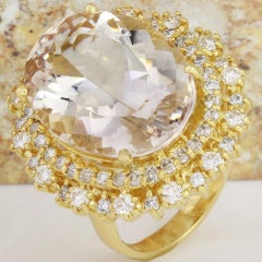 15.94 Carat Exquisite Natural Peach Morganite and Diamond 14 Karat Solid Gold
