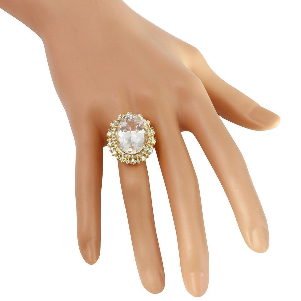 Or massif 14 carats avec diamants et Morganite naturelle de couleur pêche exquise de 15,94 carats Pour femmes en vente