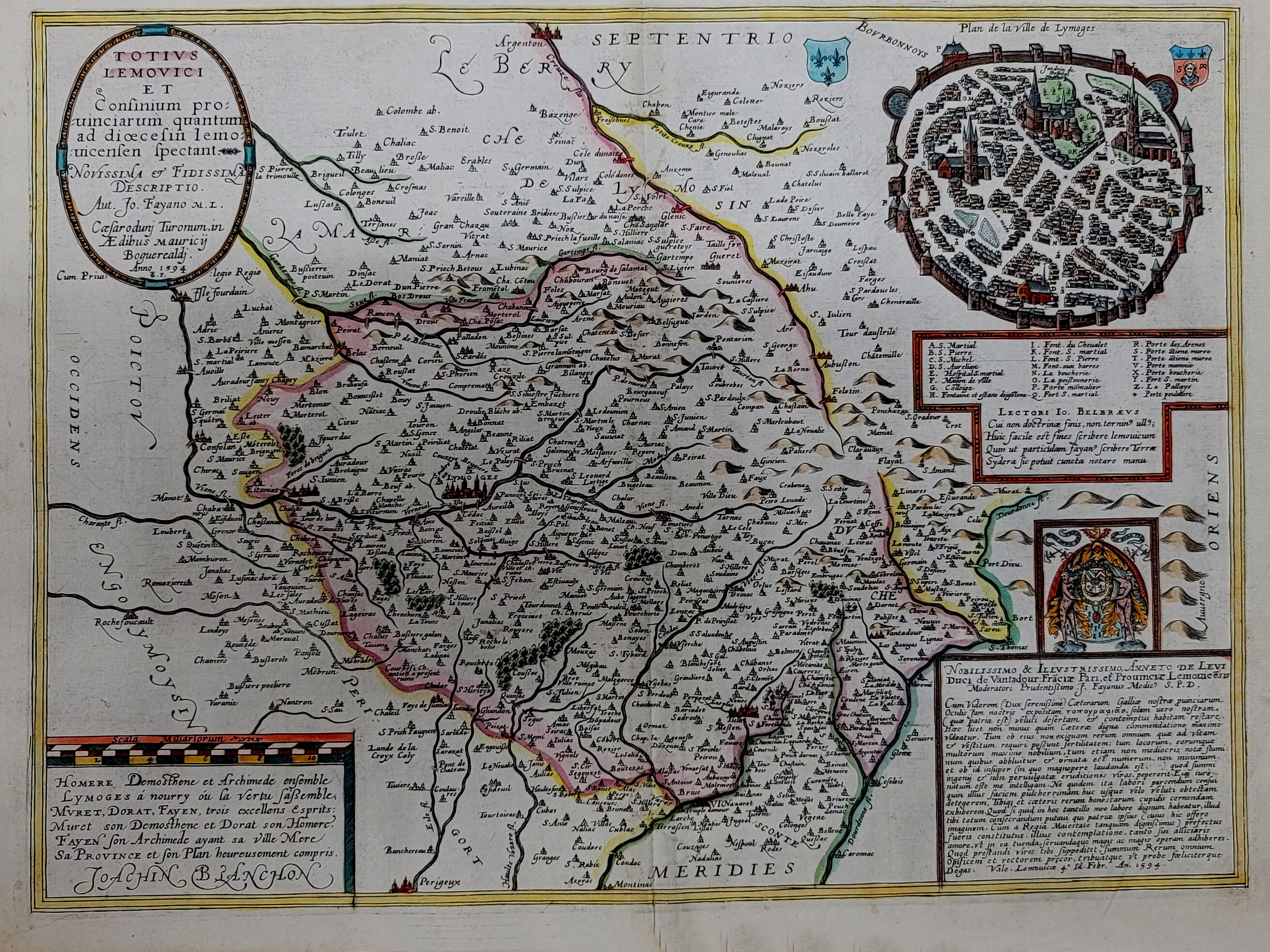 Néerlandais Carte de la région de Limoges, France, Ric0015 Maurice Bouguereau, 1594 en vente