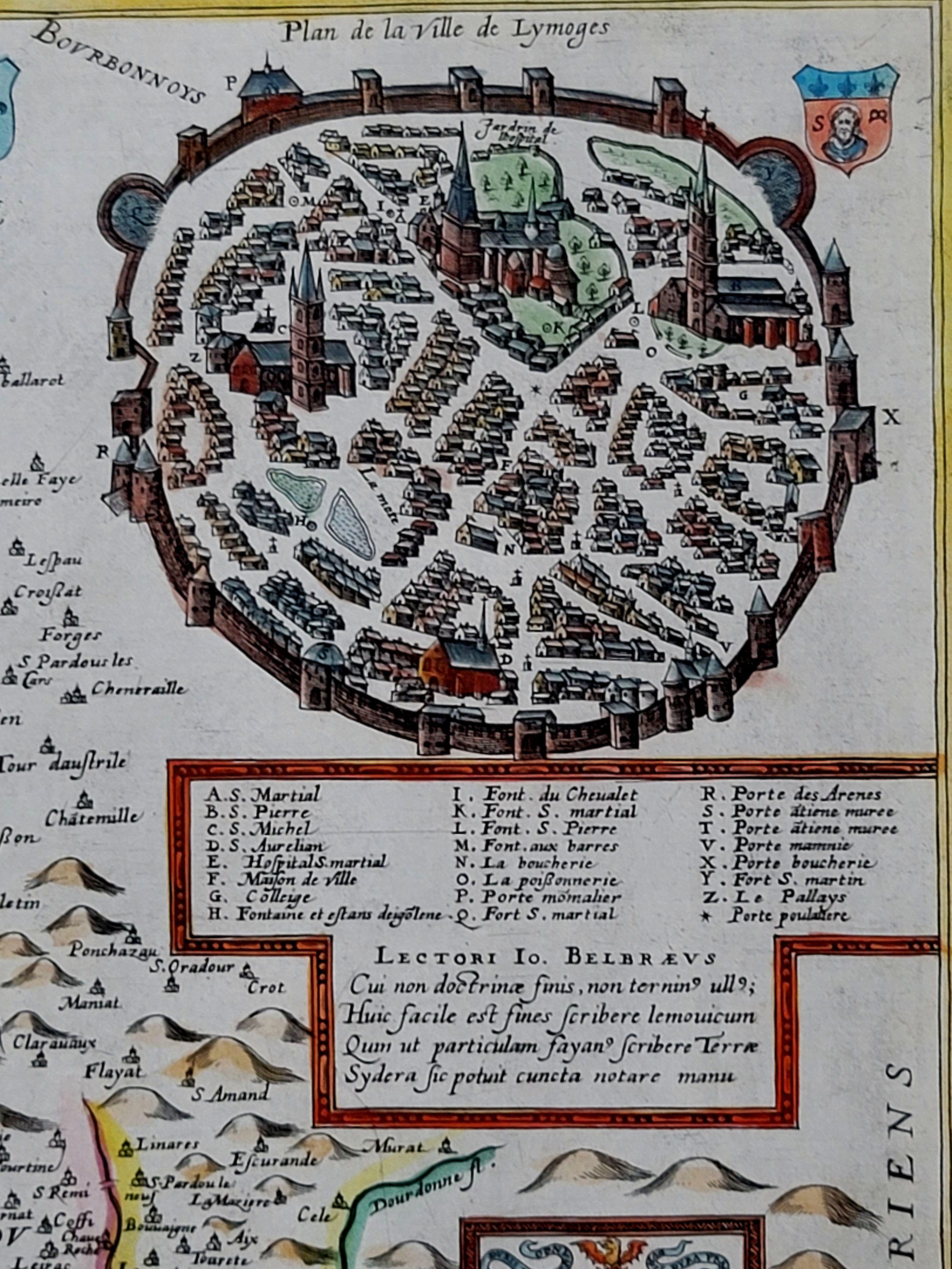 XVIIIe siècle et antérieur Carte de la région de Limoges, France, Ric0015 Maurice Bouguereau, 1594 en vente