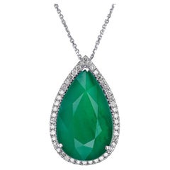 NO RESERVE - 15.94ct Emerald & 0.45 Ct Fancy Diamonds 18k White Gold Pendant 