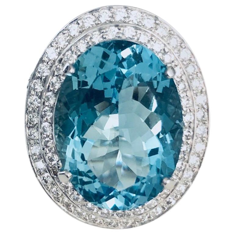 15.95 Carat Aqua Marine and Diamond Ring For Sale