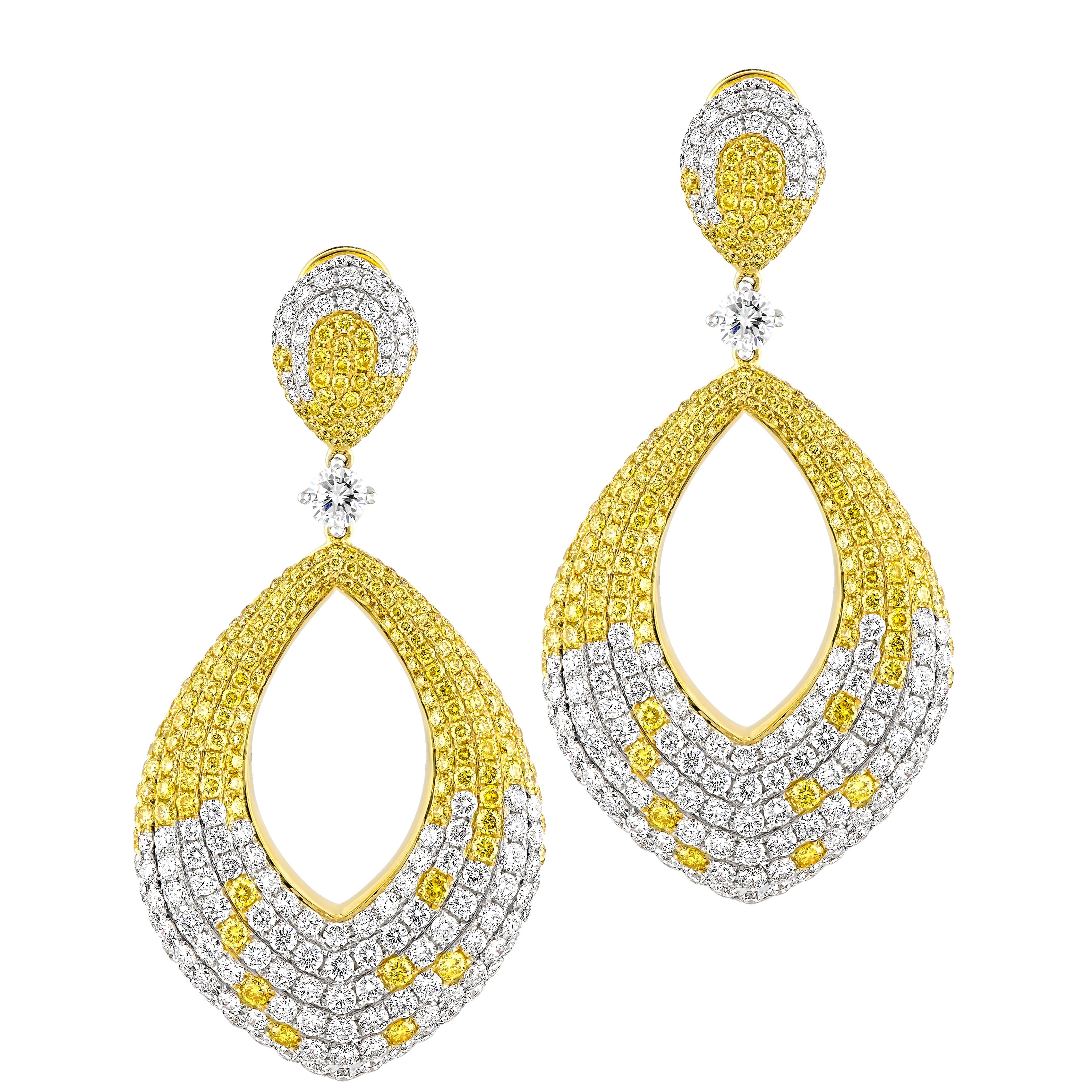 15.95 Carat Natural Fancy Yellow & Colorless Brilliant Diamonds on 18K Earrings 