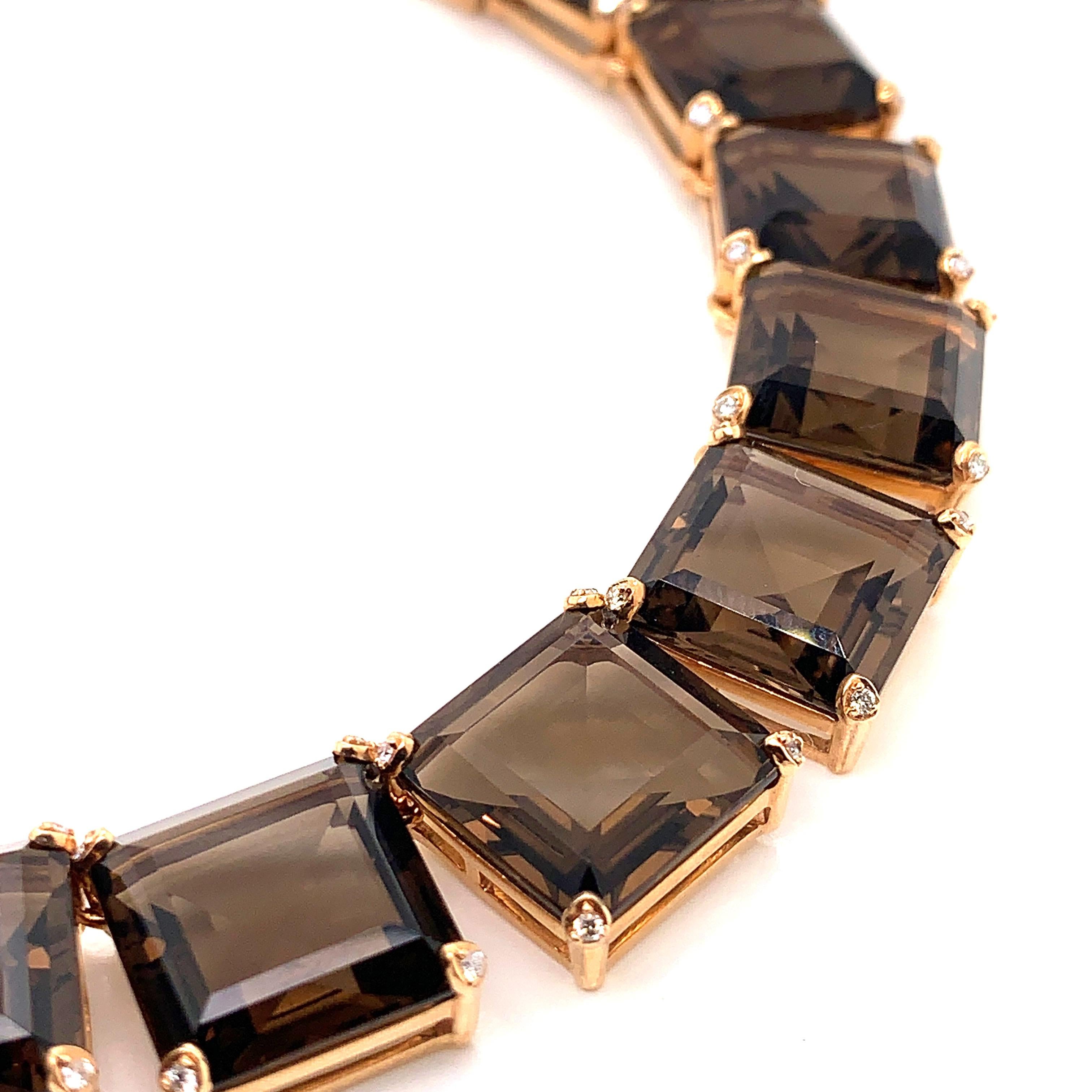 159.5 Carat Smoky Quartz Necklace in 18 Karat Rose Gold with Diamonds For Sale 1