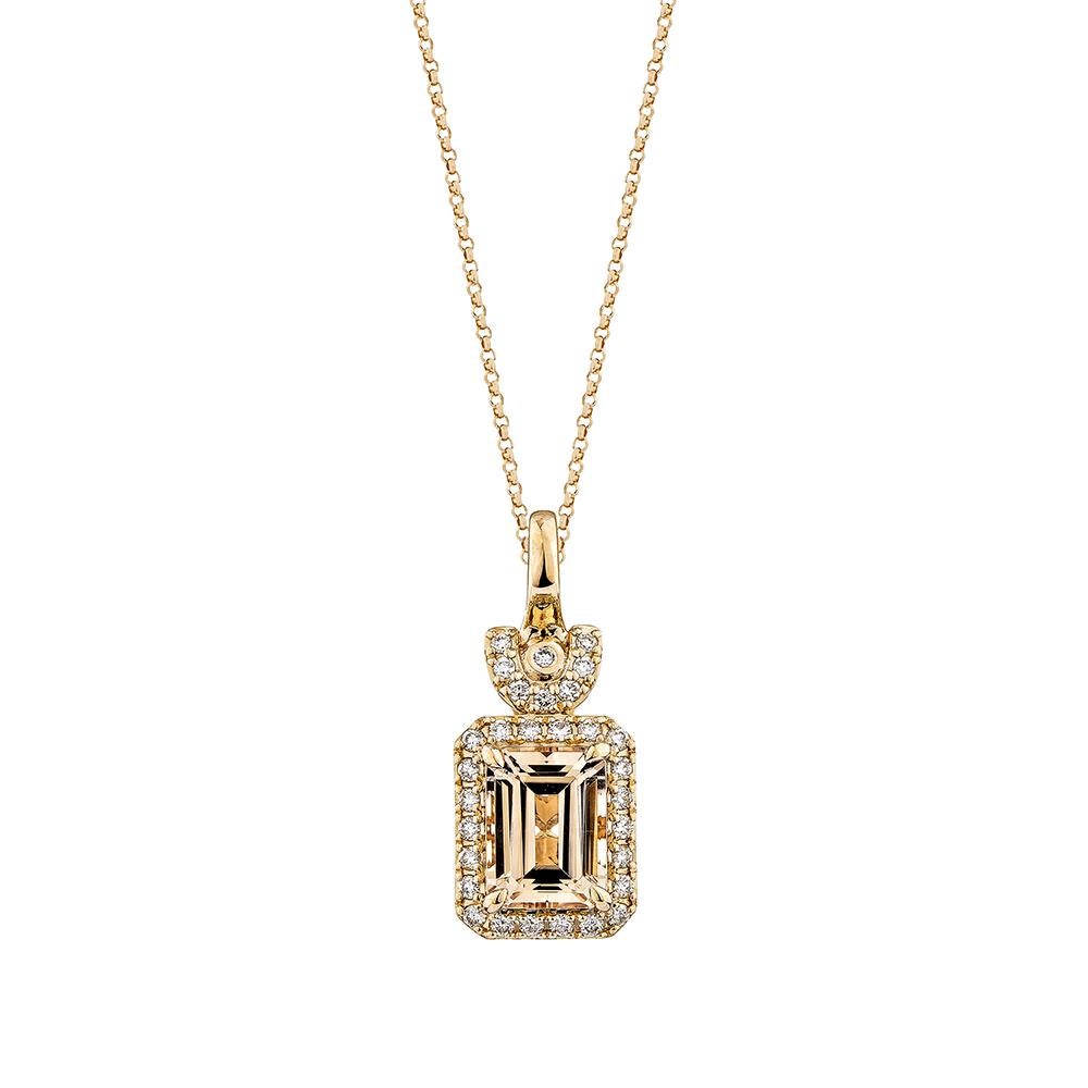Taille octogone Pendentif Morganite de 1,596 carat en or rose 18 carats avec diamant blanc. en vente