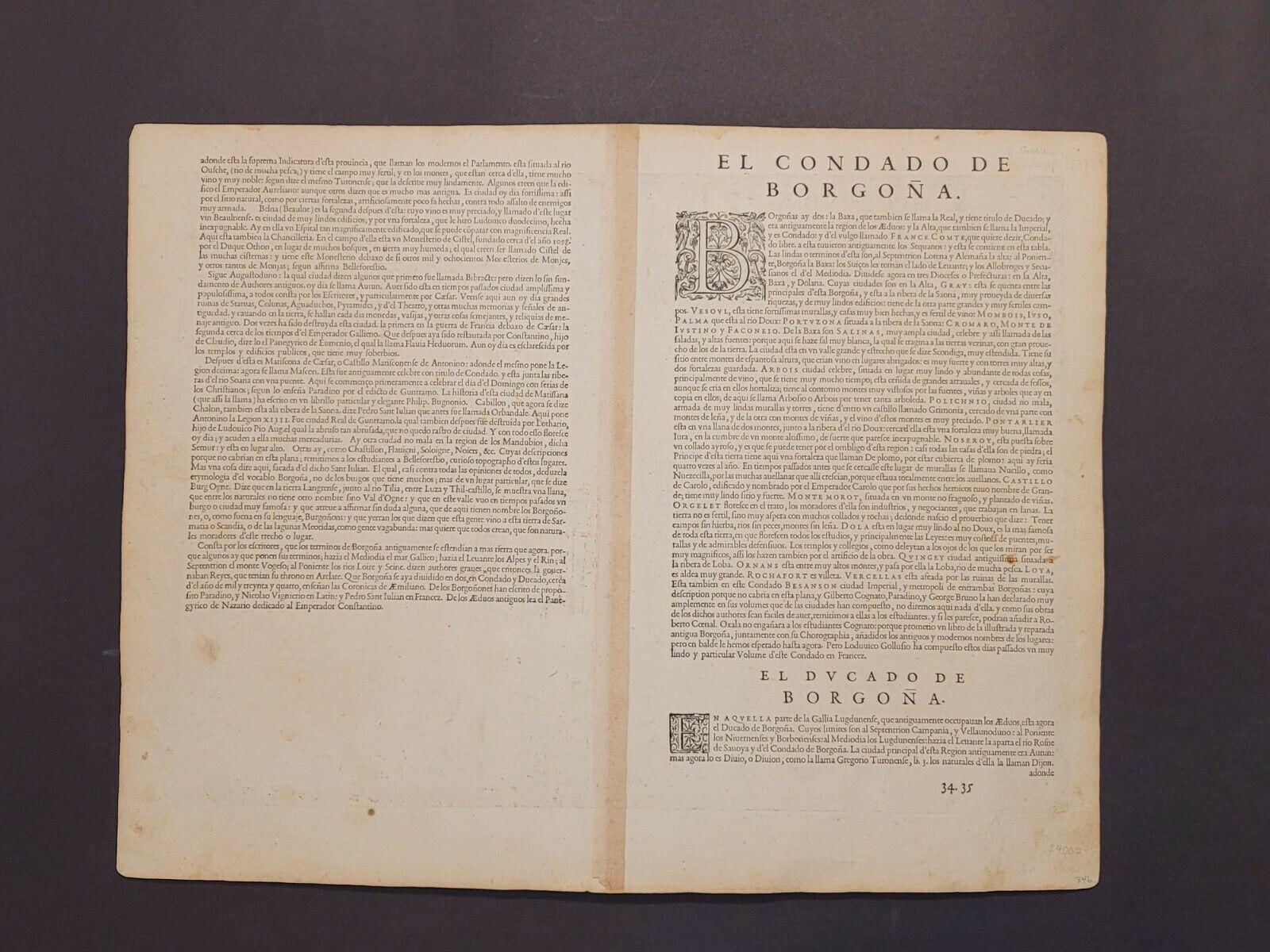 Papier Carte d'Abraham Ortelius de 1597 Bourgogne, France intitulée « Bvrgvndiae dvcatvs Ric.a010 en vente