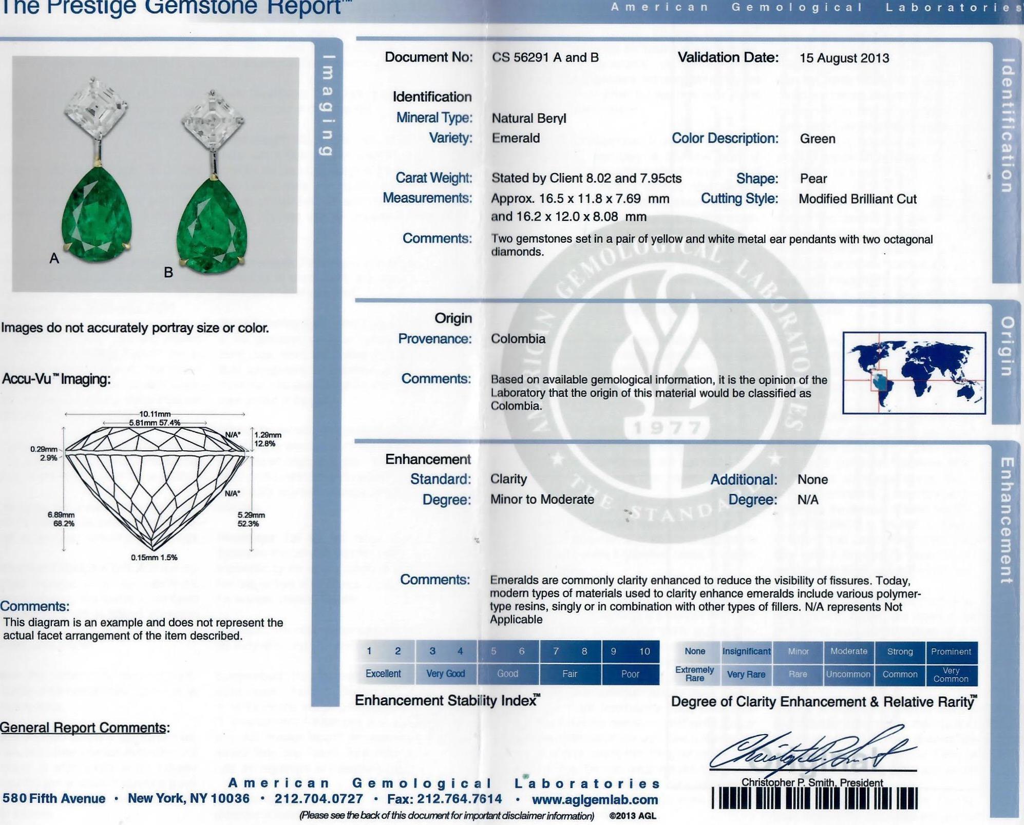 15.97 Carat Colombian Emerald and Diamond Drop Earrings For Sale 8