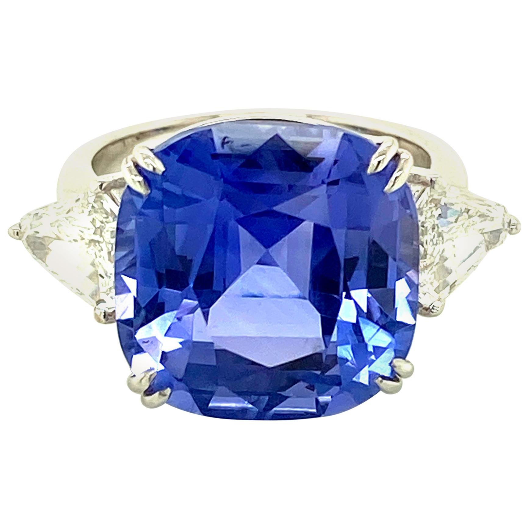 15.97 Carat GRS Certified No Heat Color Change Sapphire Diamond Engagement Ring