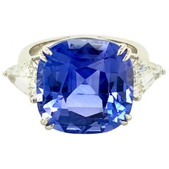 15.97 Carat GRS Certified No Heat Color Change Sapphire Diamond Engagement Ring