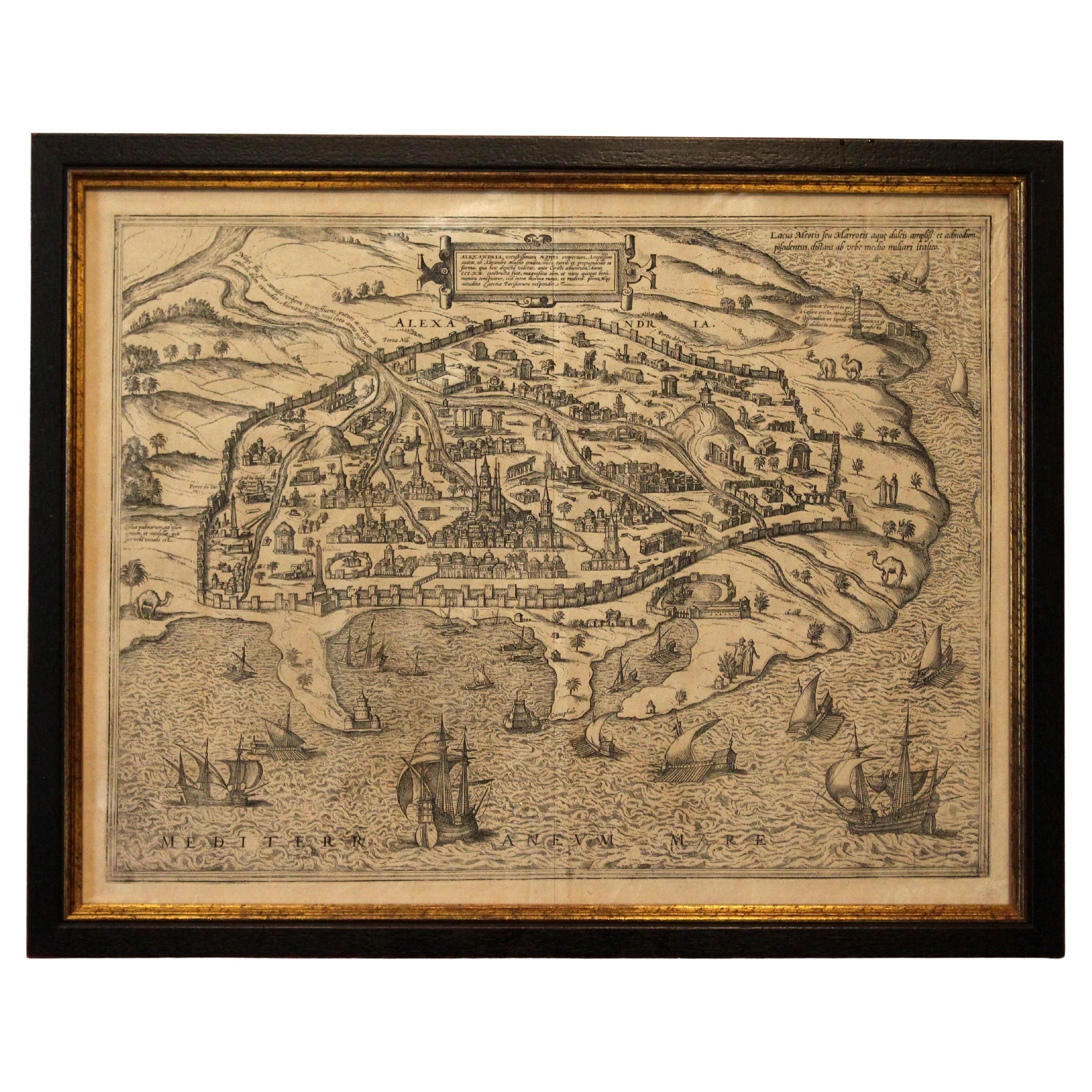 1597 Deutsche Karte von Alexandria von Georg Braun und Frans Hogenberg