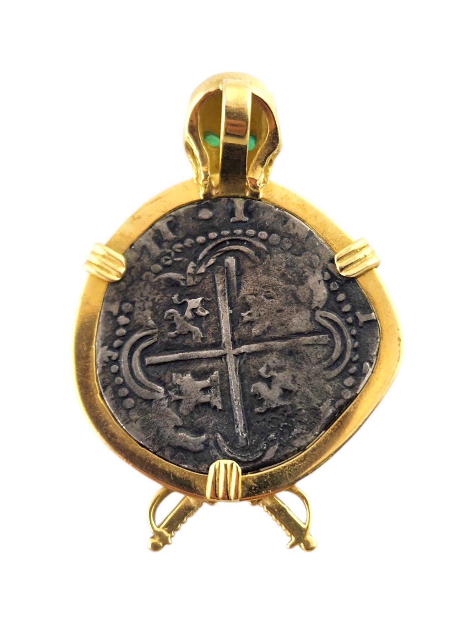1598-1621 Potosi Mint Peru 2 Reales in 18 Karat Yellow Gold Pendant #18968 2