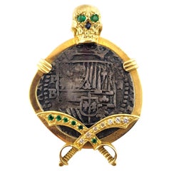 1598-1621 Potosi Mint Peru 2 Reales in 18 Karat Yellow Gold Pendant #18968