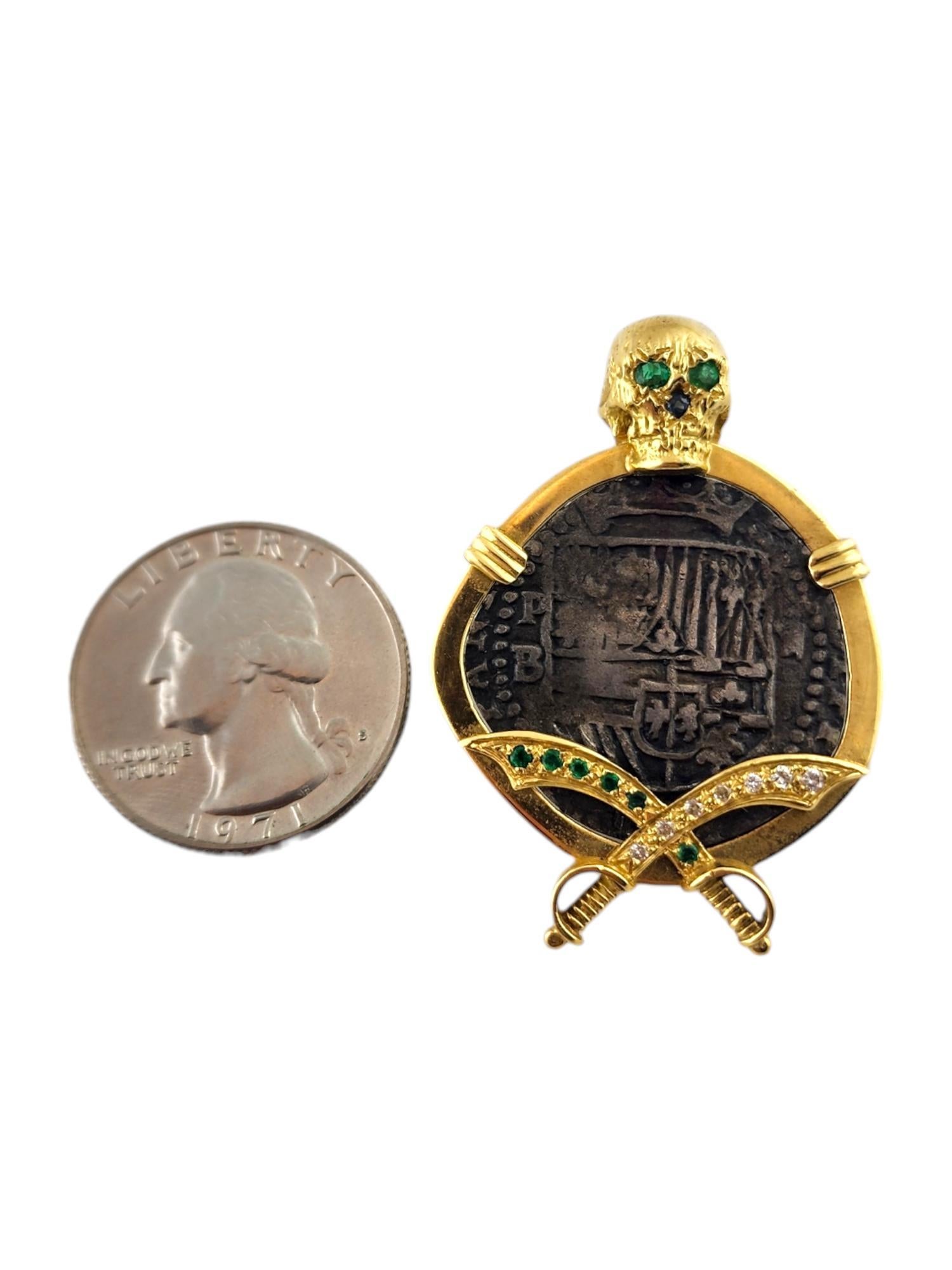 1598-1621 Zecca di Potosi Perù 2 Reales in oro giallo 18 carati Ciondolo #23021 2