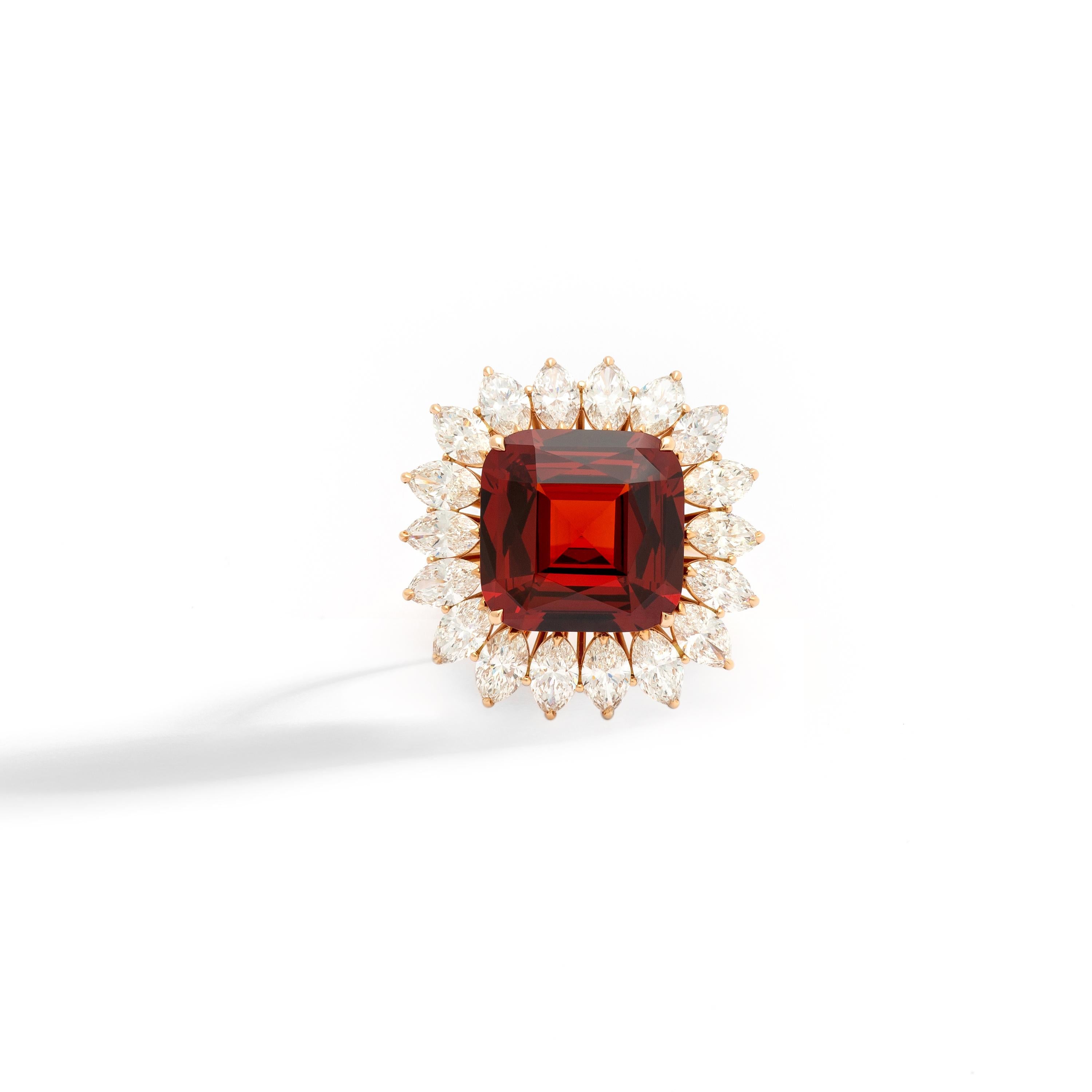 15.98 Carat Garnet Diamond Pink Gold Ring In New Condition For Sale In Geneva, CH