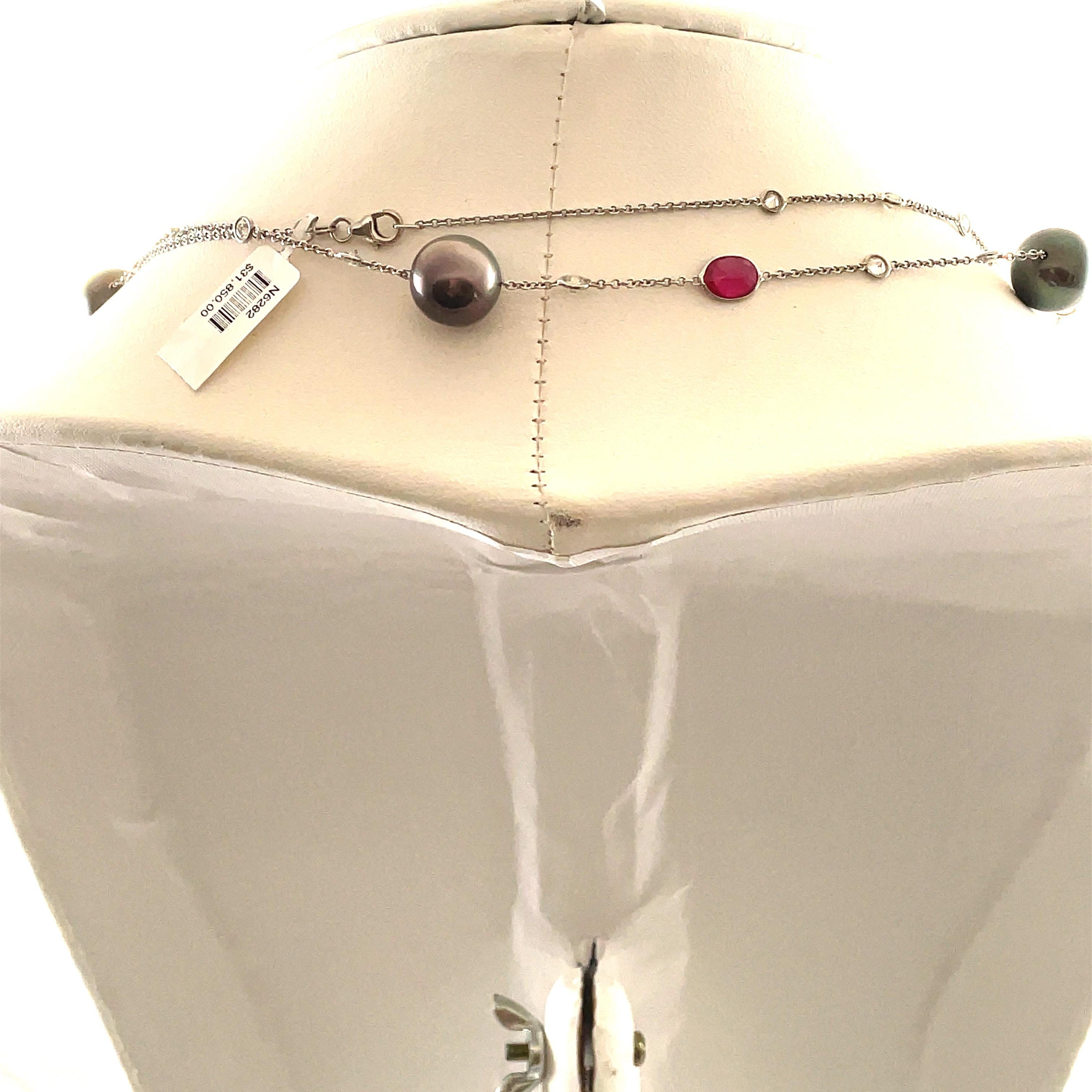15.98ct Ruby, Diamonds, & Tahitian Pearls by the Yard 18k White Gold In New Condition For Sale In BEVERLY HILLS, CA