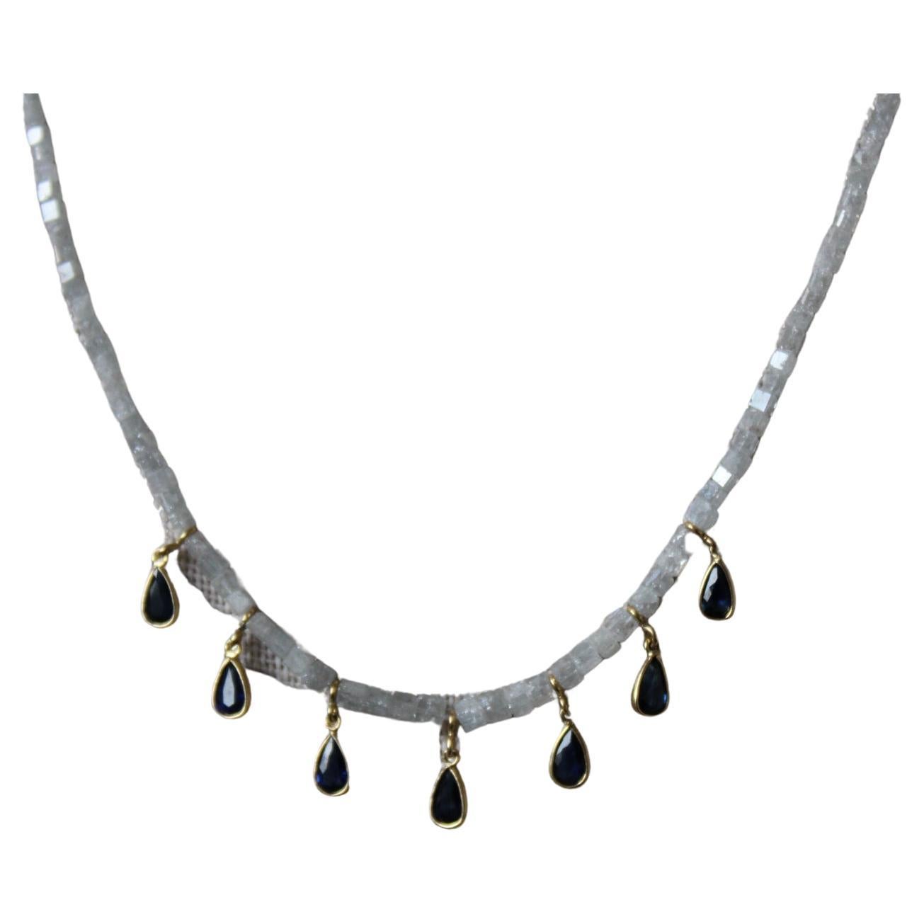 15,99 Karat Diamant-Perlen-Halskette aus 18K Gold mit Saphir-Perlen und Saphir- Birnen