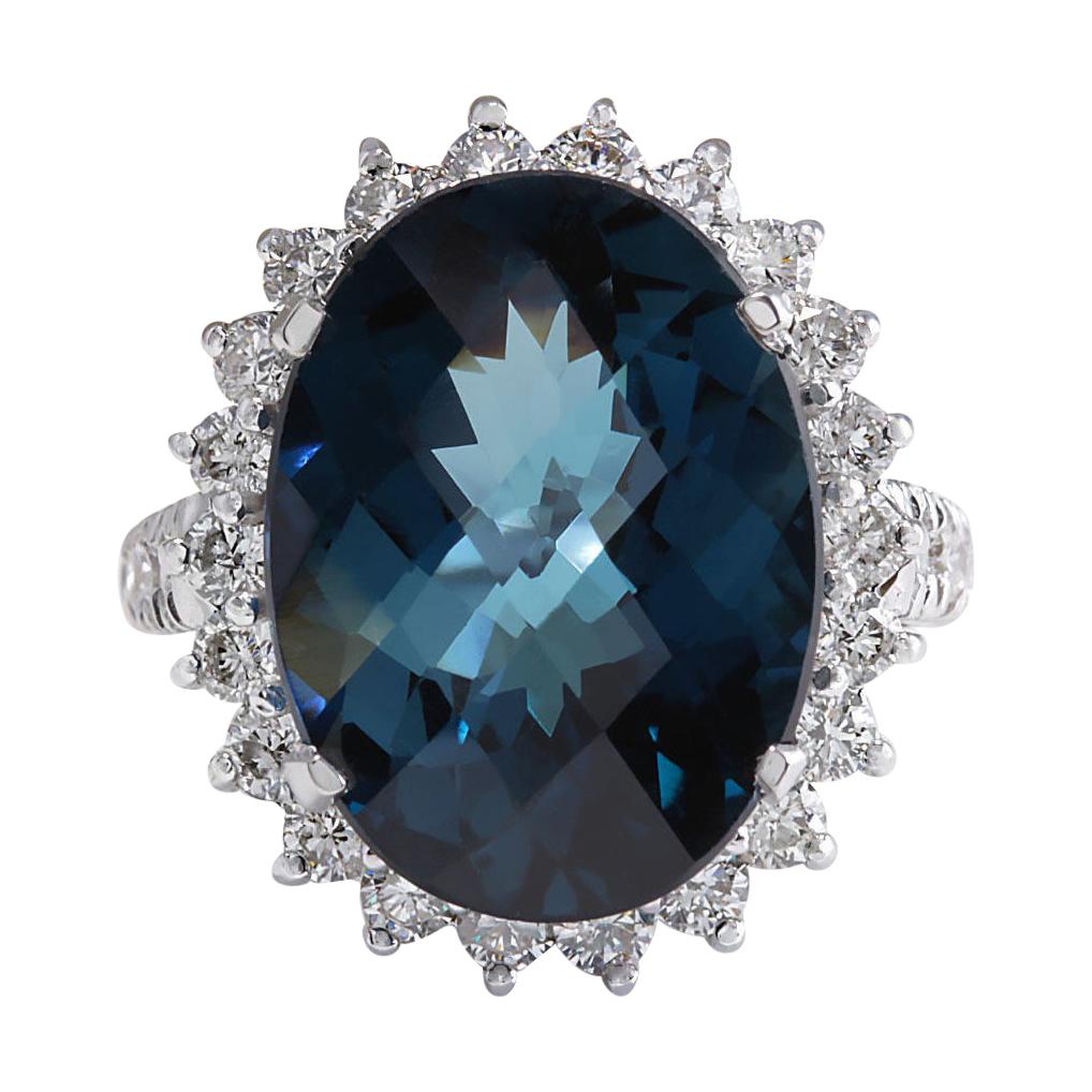 Natural Topaz Diamond Ring In 14 Karat White Gold  For Sale