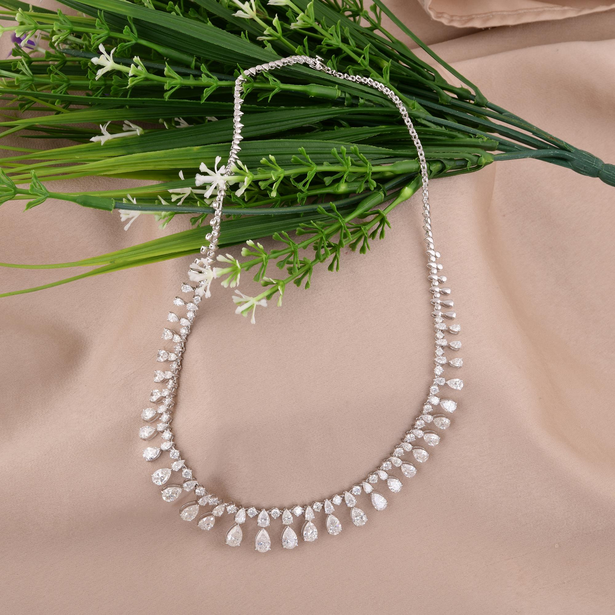 Modern 15.99 Carat Pear & Round Diamond Necklace 14 Karat White Gold Handmade Jewelry For Sale