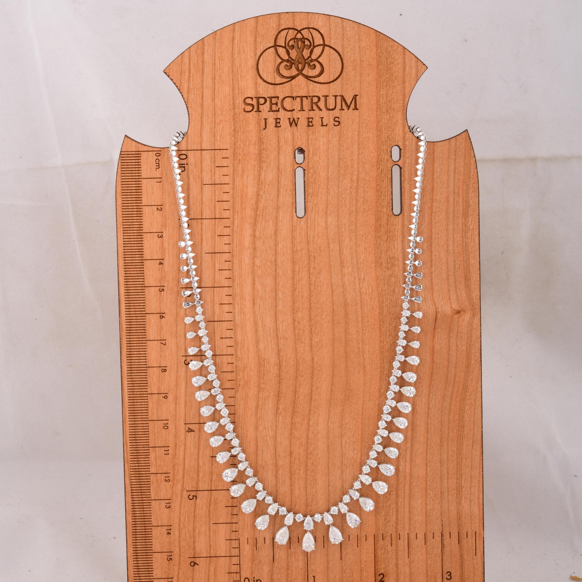 Women's 15.99 Carat Pear & Round Diamond Necklace 14 Karat White Gold Handmade Jewelry For Sale