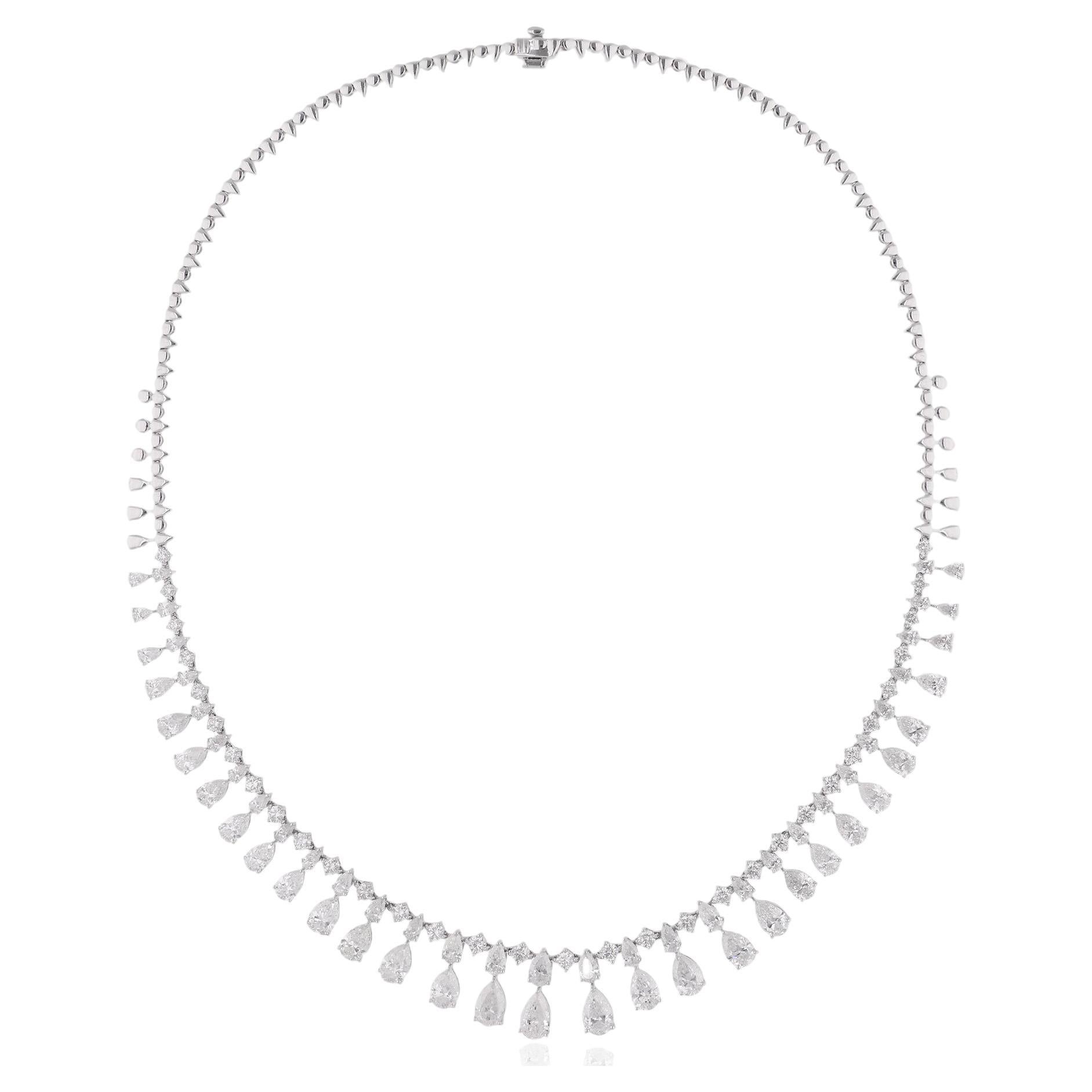 15.99 Carat Pear & Round Diamond Necklace 14 Karat White Gold Handmade Jewelry