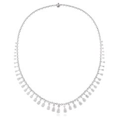 15.99 Carat Pear & Round Diamond Necklace 14 Karat White Gold Handmade Jewelry