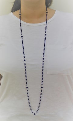 159.97 Blue Sapphires Beads and White Diamond Briolè Beaded Necklace