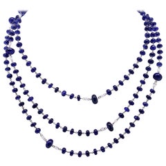 159.97 Blue Sapphires Beads and White Diamond Briolè Beaded Necklace