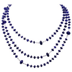 159.97 Blue Sapphires Beads and White Diamond Briolè Beaded Necklace