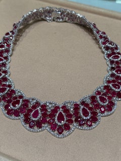 159.98ct Pigeon Blood Ruby Diamond Necklace in 18K White Gold High Jewelry