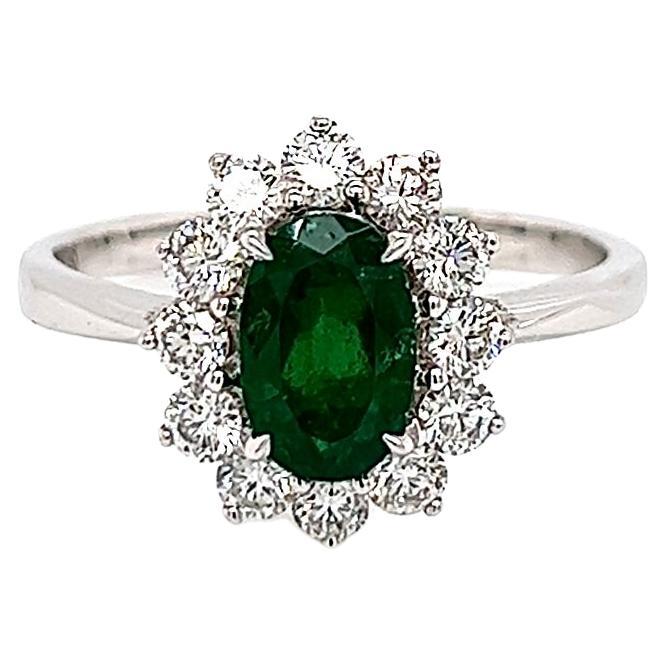 1.59 Carat Green Emerald and Diamond Ladies Ring For Sale