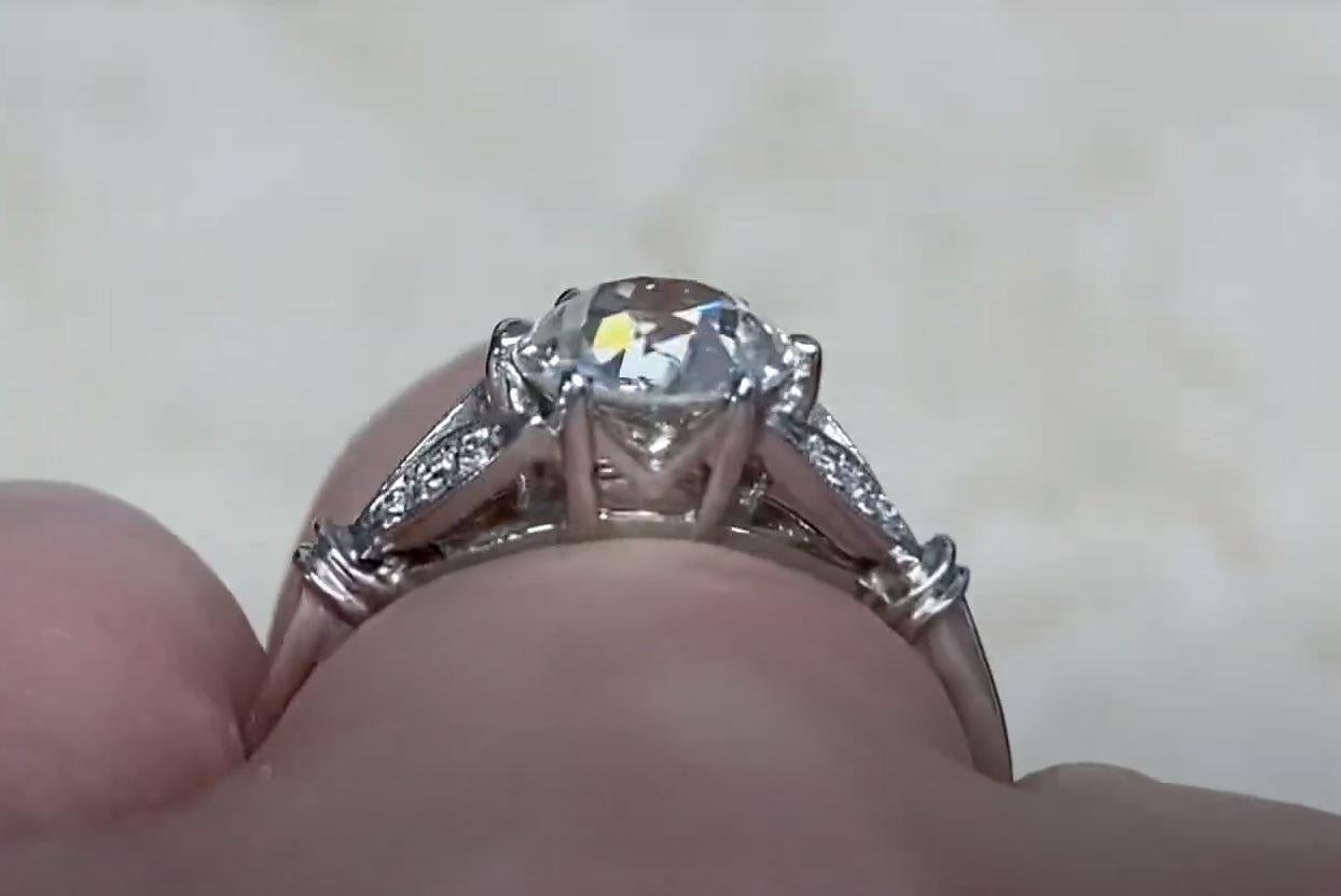 1.59ct Antique Old European Cut Diamond Engagement Ring, VS1 Clarity, Platinum For Sale 5