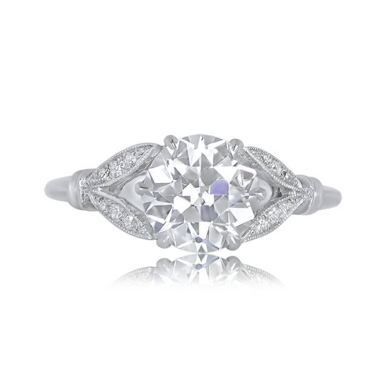A charming antique-style engagement ring, inspired by Lyon, France, and handcrafted in platinum. It features a vibrant 1.59-carat antique old European cut diamond with K color and VS1 clarity at its center.


Ring Size: 6.5 US, Resizable
Color: K